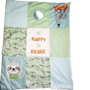 Sloth Baby Blanket Floor Play Interactive Sensory Crinkle Teether Mirror